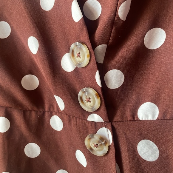 Vintage OLM brown white polka dot cap sleeve button blouse - Picture 3 of 5